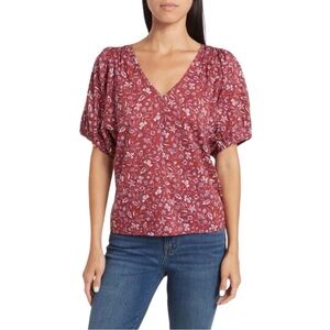 Madewell Floral V-Neck Puff Sleeve Top, size S